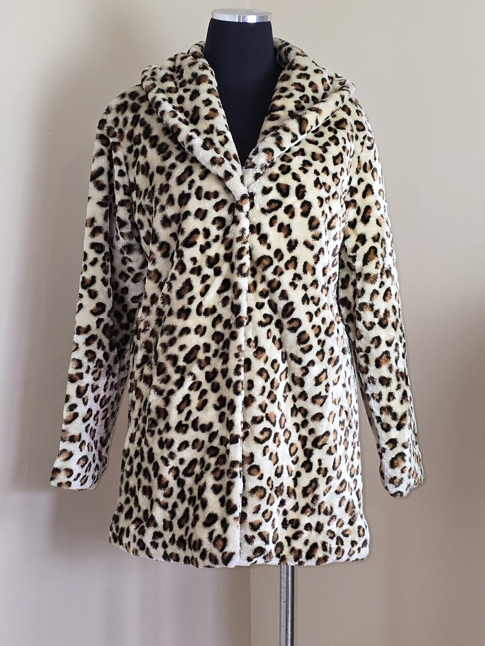 Tudor Court Leopard Print Fuzzy Vegan Fur Quilted 3/4 Jacket Like New Small